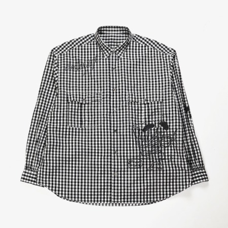 [Porter Classic] Roll Up Gingham Check Shirt Black &quot;BEAT LOVE&quot; Limited Custom