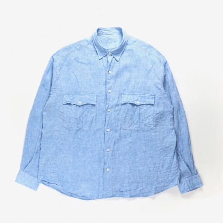 [Porter Classic] Roll Up Linen Shirt Blue (Leggiuno Ghibli Soft Linen)