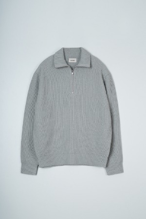 [INTHERAW] NORTHERN HALF ZIP KNIT PULLOVER MOON LIGHT