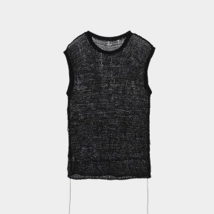 [Lcbx] Hand Knitted Deconstruct Vest Black Satin