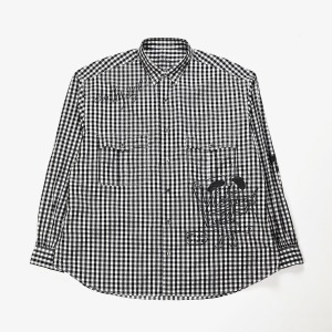 Roll Up Gingham Check Shirt Black &quot;BEAT LOVE&quot; Limited Custom