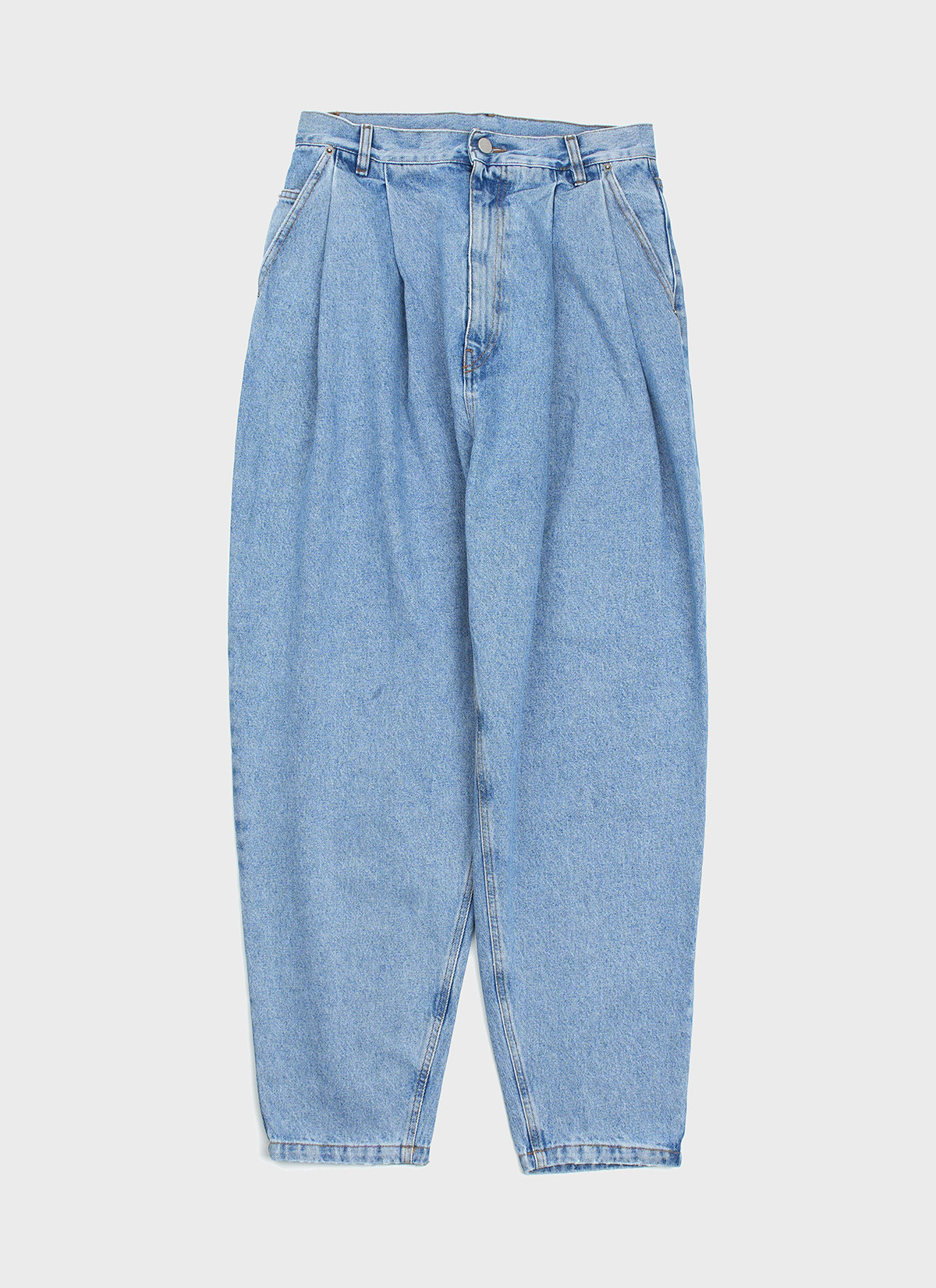 Pleated Denim Pants Stone Washed Blue