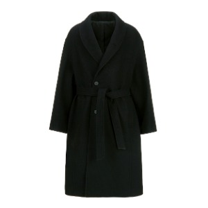 Shawl Collar Long Coat Black