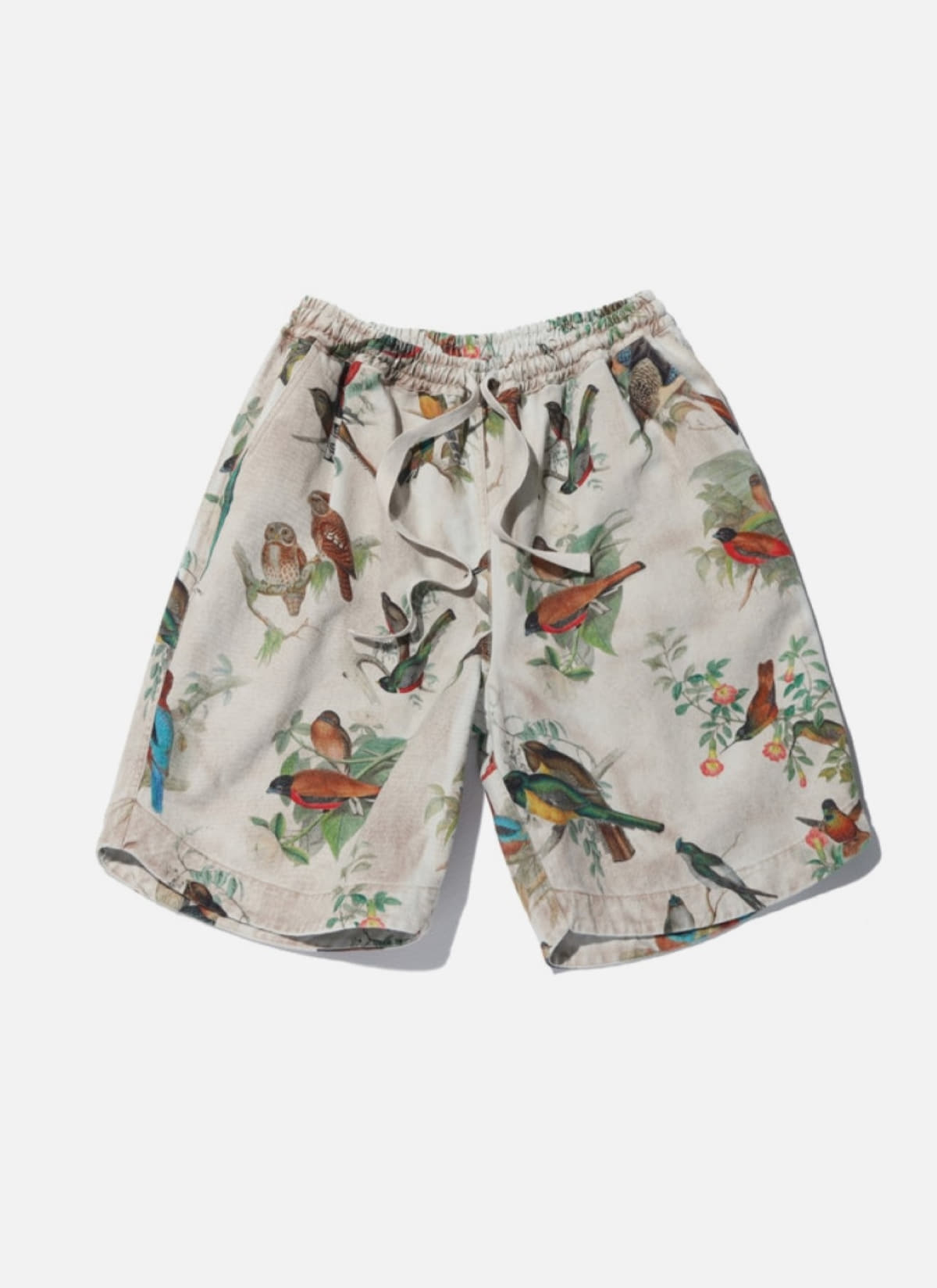 Bird print bermuda pants (Vintage washing)